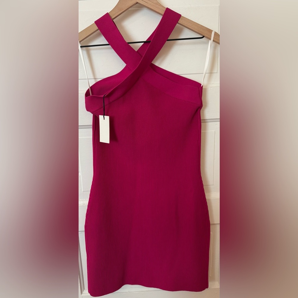 Aritzia Babaton Sculpt Knit Cross Dress Granita Pink Rose Granite Sz M - Picture 3 of 6